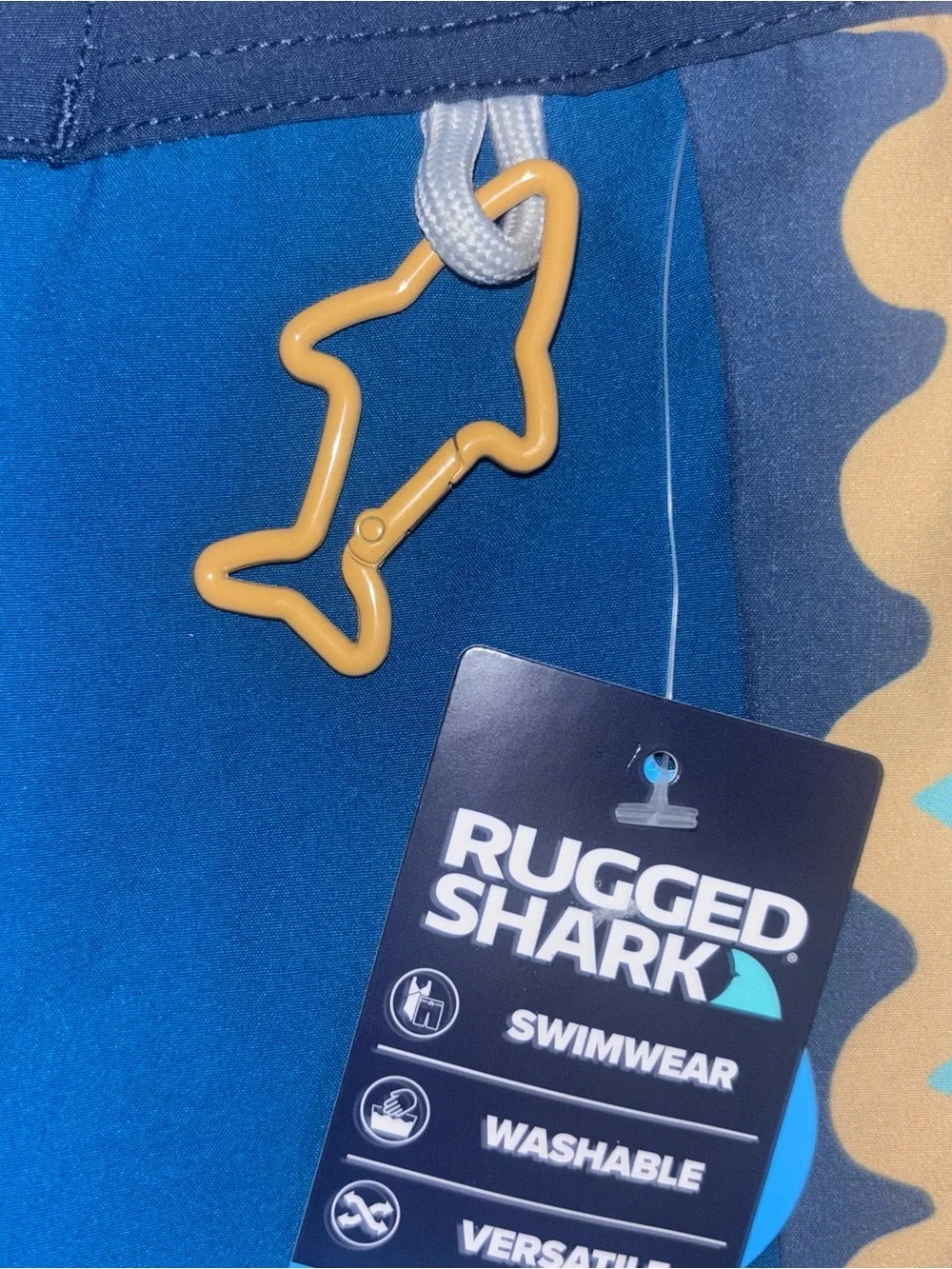 Rugged Shark Boys' Navy Blue Swim Trunks with Wavy Side Panels S (6/7)